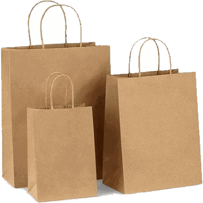 Three sizes of brown kraft paper bags with twisted paper handles